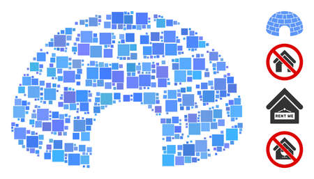 Collage Igloo icon organized from square items in different sizes and color hues. Vector square items are organized into abstract collage igloo icon. Bonus pictograms are placed.のイラスト素材