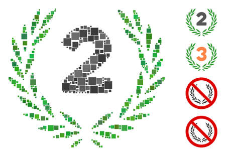 Collage Second laurel wreath icon organized from square elements in random sizes and color hues. Vector square elements are organized into abstract composition second laurel wreath icon.のイラスト素材