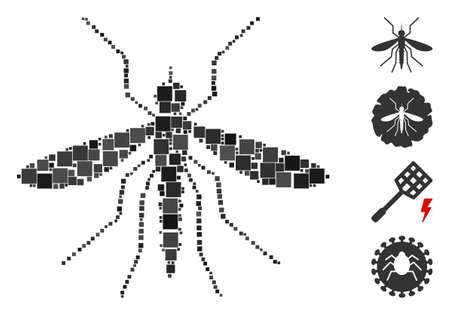 Mosaic Mosquito icon designed from square items in variable sizes and color hues. Vector square items are arranged into abstract mosaic mosquito icon. Bonus pictograms are added.のイラスト素材