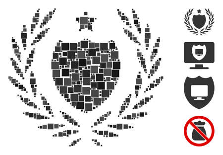 Collage Official insurance shield icon united from square elements in different sizes and color hues. Vector square elements are arranged into abstract collage official insurance shield icon.のイラスト素材