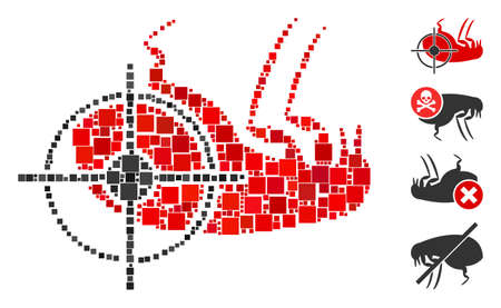 Collage Dead flea icon constructed from square items in different sizes and color hues. Vector square items are combined into abstract collage dead flea icon. Bonus pictograms are added.のイラスト素材