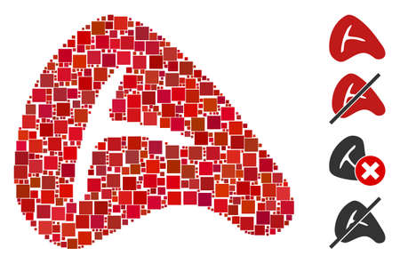 Collage Meat steak icon united from square elements in variable sizes and color hues. Vector square items are composed into abstract collage meat steak icon. Bonus icons are placed.のイラスト素材