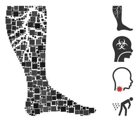 Mosaic Deep vein thrombosis icon composed of square elements in different sizes and color hues. Vector square items are united into abstract mosaic deep vein thrombosis icon.のイラスト素材