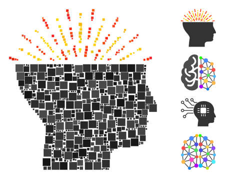 Collage Imagination icon composed of square elements in different sizes and color hues. Vector square elements are combined into abstract collage imagination icon. Bonus pictograms are added.のイラスト素材