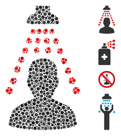 Mosaic Patient disinfection icon united from spheric elements in different sizes, positions and proportions. Vector spheric dots are united into abstract mosaic patient disinfection icon.のイラスト素材