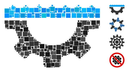 Mosaic Water service gear icon united from square items in random sizes and color hues. Vector square items are united into abstract mosaic water service gear icon. Bonus icons are placed.のイラスト素材