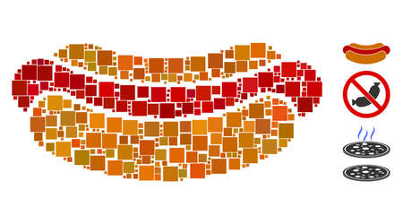 Mosaic Hotdog icon composed of square items in different sizes and color hues. Vector square items are composed into abstract collage hotdog icon. Bonus icons are added.のイラスト素材
