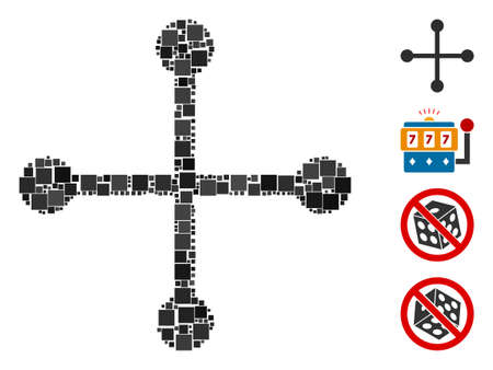 Mosaic Roulette icon united from square items in variable sizes and color hues. Vector square items are combined into abstract collage roulette icon. Bonus pictograms are added.のイラスト素材