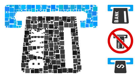 Collage Banking ATM icon composed of square elements in random sizes and color hues. Vector square elements are grouped into abstract collage banking ATM icon. Bonus icons are placed.のイラスト素材