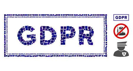 Mosaic GDPR rectangle icon constructed from square items in random sizes and color hues. Vector square items are grouped into abstract mosaic GDPR rectangle icon. Bonus icons are added.のイラスト素材
