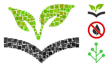Mosaic Flora knowledge icon constructed from square items in different sizes and color hues. Vector square items are combined into abstract mosaic flora knowledge icon. Bonus pictograms are added.のイラスト素材