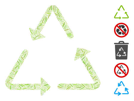 Line collage recycling triangle icon designed from thin elements in random sizes and color hues. Vector line items are arranged into abstract collage recycling triangle icon.のイラスト素材