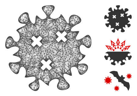 Mesh infection virus polygonal web 2d vector illustration. Carcass model is based on infection virus flat icon. Triangle network forms abstract infection virus flat carcass.のイラスト素材