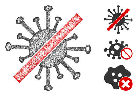 Mesh no coronavirus polygonal web icon vector illustration. Carcass model is created from no coronavirus flat icon. Triangular net forms abstract no coronavirus flat carcass.のイラスト素材