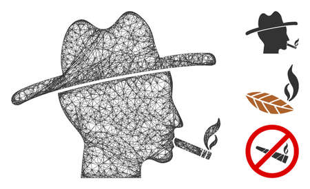 Mesh cigarette smoker polygonal web icon vector illustration. Model is based on cigarette smoker flat icon. Triangle mesh forms abstract cigarette smoker flat model.のイラスト素材