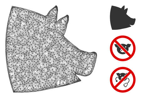 Mesh pig head polygonal web icon vector illustration. Abstraction is based on pig head flat icon. Triangle network forms abstract pig head flat model.のイラスト素材