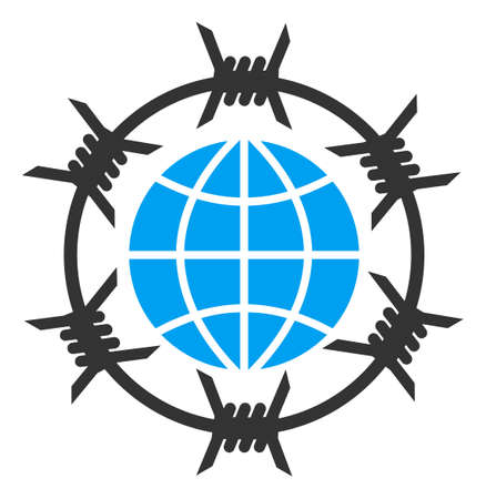 Vector barbed wire globe flat icon. Vector pictograph style is a flat symbol barbed wire globe icon on a white background.のイラスト素材