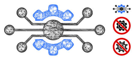 Mesh electronic cog polygonal web icon vector illustration. Abstraction is created from electronic cog flat icon. Triangle mesh forms abstract electronic cog flat model.のイラスト素材