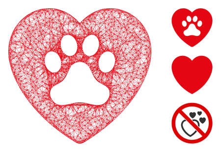 Mesh dog love heart polygonal web icon vector illustration. Model is based on dog love heart flat icon. Triangular mesh forms abstract dog love heart flat model.のイラスト素材