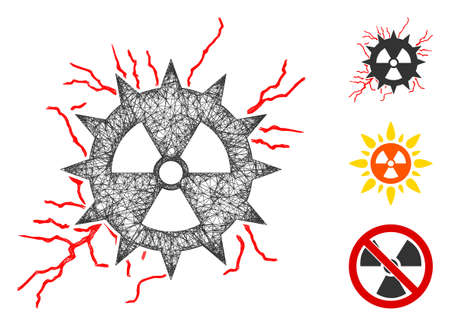 Mesh atomic power sparks polygonal web icon vector illustration. Carcass model is based on atomic power sparks flat icon. Triangle mesh forms abstract atomic power sparks flat carcass.のイラスト素材