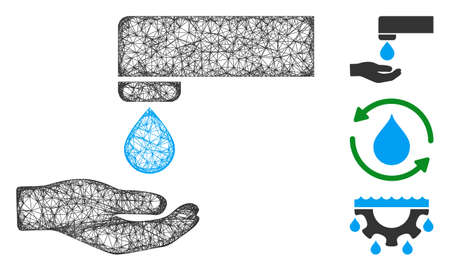 Mesh water saving polygonal web icon vector illustration. Carcass model is based on water saving flat icon. Triangular net forms abstract water saving flat carcass.のイラスト素材
