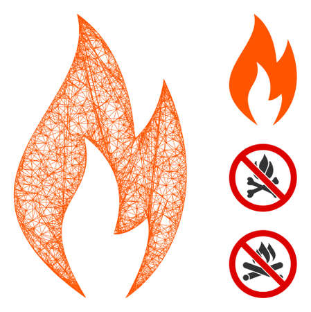 Mesh fire flame polygonal web 2d vector illustration. Carcass model is based on fire flame flat icon. Triangle mesh forms abstract fire flame flat carcass.のイラスト素材