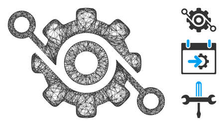 Mesh gear solution polygonal web 2d vector illustration. Model is based on gear solution flat icon. Triangle mesh forms abstract gear solution flat model.のイラスト素材