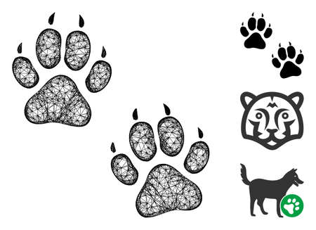 Mesh tiger footprints polygonal web icon vector illustration. Model is created from tiger footprints flat icon. Triangular network forms abstract tiger footprints flat carcass.のイラスト素材