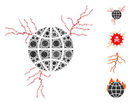 Collage global energy constructed from covid-2019 virus items in various sizes and color hues. Vector pathogen icons are organized into abstract collage global energy icon. Some bonus icons are added.のイラスト素材