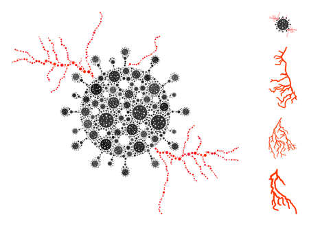 Collage virus energy organized from coronavirus icons in random sizes and color hues. Vector viral items are organized into abstract illustration virus energy icon. Some bonus icons are added.のイラスト素材