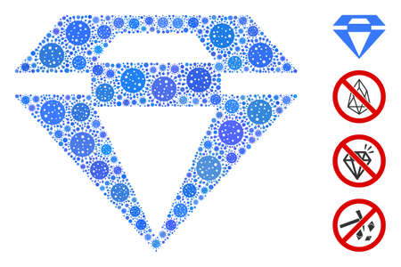 Collage diamond constructed from covid-2019 virus icons in variable sizes and color hues. Vector infection icons are combined into abstract collage diamond icon. Some bonus icons are added.のイラスト素材