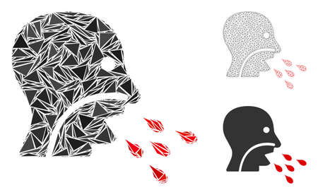 Triangle mosaic patient infection icon with mesh vector model. Patient infection mosaic icon of triangle items which have different sizes, and positions, and color hues.のイラスト素材