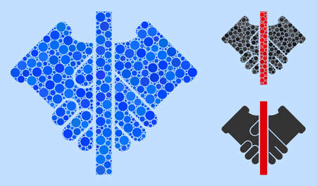 Mosaic No handshake icon united from circle elements in variable sizes, positions and proportions. Vector blue round elements are united into abstract collage no handshake icon. Light blue background.のイラスト素材