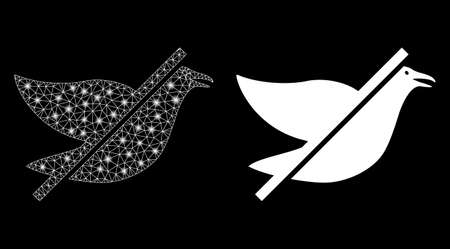 Bright mesh no bird with lightspot effect. Abstract illuminated model based on no bird icon. Shiny wire frame triangular mesh no bird. Vector abstraction on a black background.のイラスト素材