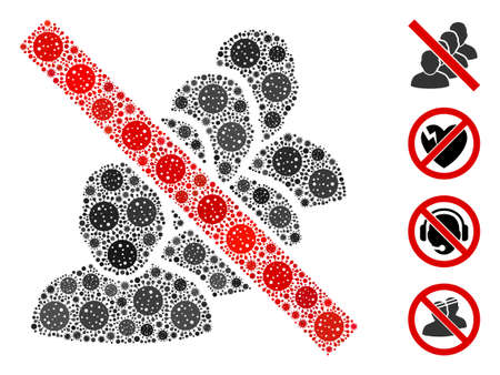 Mosaic forbidden people queue united from coronavirus icons in random sizes and color hues. Vector infection items are united into abstract collage forbidden people queue icon.のイラスト素材