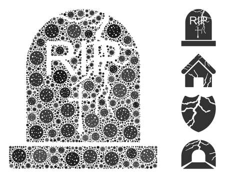 Mosaic old grave composed of SARS virus elements in random sizes and color hues. Vector viral elements are composed into abstract composition old grave icon. Some bonus icons are added.のイラスト素材