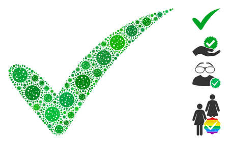 Mosaic the truth united from covid-2019 virus icons in different sizes and color hues. Vector pathogen parts are combined into abstract mosaic the truth icon. Some bonus icons are added.のイラスト素材