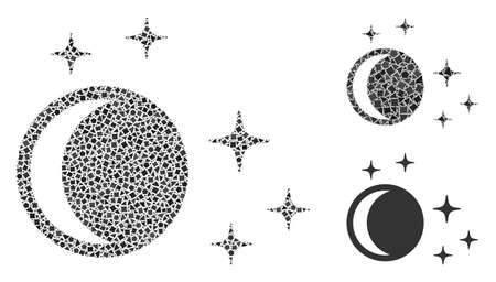 Mosaic Night icon constructed from tuberous items in variable sizes, positions and proportions. Vector inequal spots are combined into abstract mosaic night icon.のイラスト素材