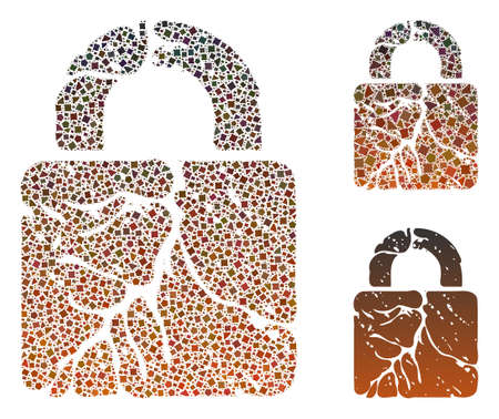 Mosaic Rust lock icon designed from raggy items in different sizes, positions and proportions. Vector bumpy items are grouped into abstract mosaic rust lock icon.のイラスト素材