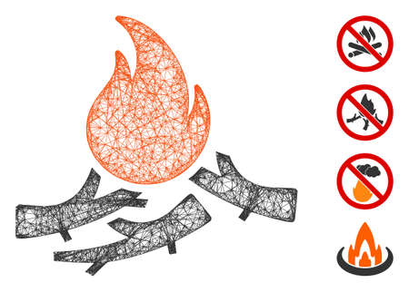 Mesh campfire web icon vector illustration. Carcass model is based on campfire flat icon. Network forms abstract campfire flat model.のイラスト素材