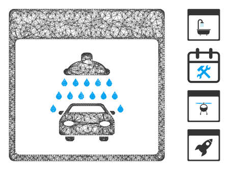 Mesh automobile shower calendar page web icon vector illustration. Carcass model is based on automobile shower calendar page flat icon.のイラスト素材
