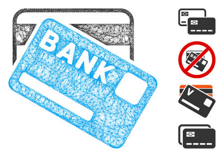 Mesh bank cards web icon vector illustration. Model is based on bank cards flat icon. Network forms abstract bank cards flat carcass. Wire frame flat line network isolated on a white background.のイラスト素材