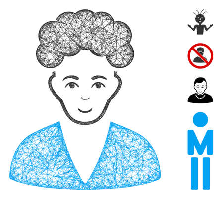 Mesh brunette boy web 2d vector illustration. Model is based on brunette boy flat icon. Network forms abstract brunette boy flat carcass. wireframe flat web network isolated on a white background.のイラスト素材