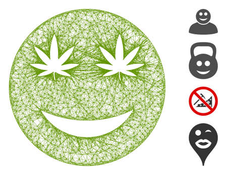 Mesh cannabis smile web icon vector illustration. Carcass model is based on cannabis smile flat icon. Network forms abstract cannabis smile flat model.のイラスト素材