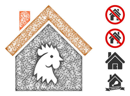Mesh cock house web icon vector illustration. Model is based on cock house flat icon. Mesh forms abstract cock house flat model. Wire frame 2D web network isolated on a white background.のイラスト素材
