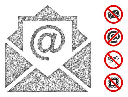 Mesh email web icon vector illustration. Carcass model is based on email flat icon. Network forms abstract email flat carcass. Wire frame flat web network isolated on a white background.のイラスト素材