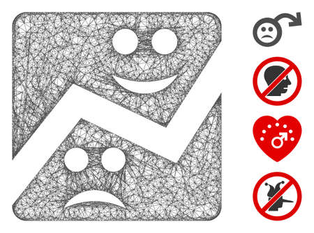 Mesh emotion chart web 2d vector illustration. Carcass model is based on emotion chart flat icon. Network forms abstract emotion chart flat model.のイラスト素材