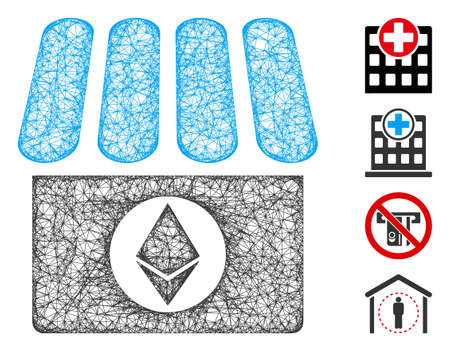 Mesh Ethereum shop web icon vector illustration. Carcass model is based on Ethereum shop flat icon. Network forms abstract Ethereum shop flat carcass.のイラスト素材