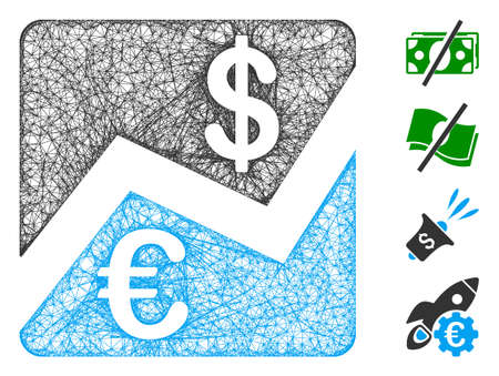 Mesh Euro and Dollar finance web icon vector illustration. Carcass model is based on Euro and Dollar finance flat icon. Mesh forms abstract Euro and Dollar finance flat carcass.のイラスト素材