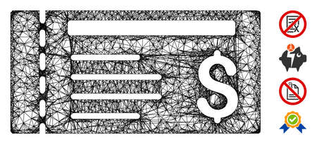 Mesh dollar cheque web icon vector illustration. Carcass model is based on dollar cheque flat icon. Network forms abstract dollar cheque flat carcass.のイラスト素材